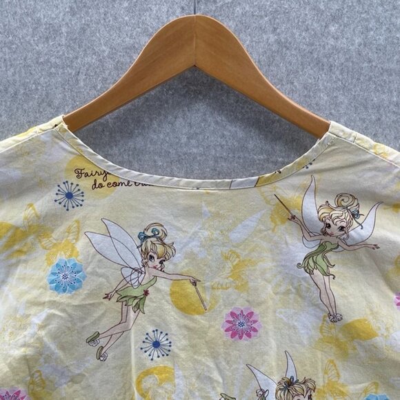 DISNEY Scrub Top Womens 2XL Yellow Cotton Tinkerbell Pockets - Picture 5 of 8